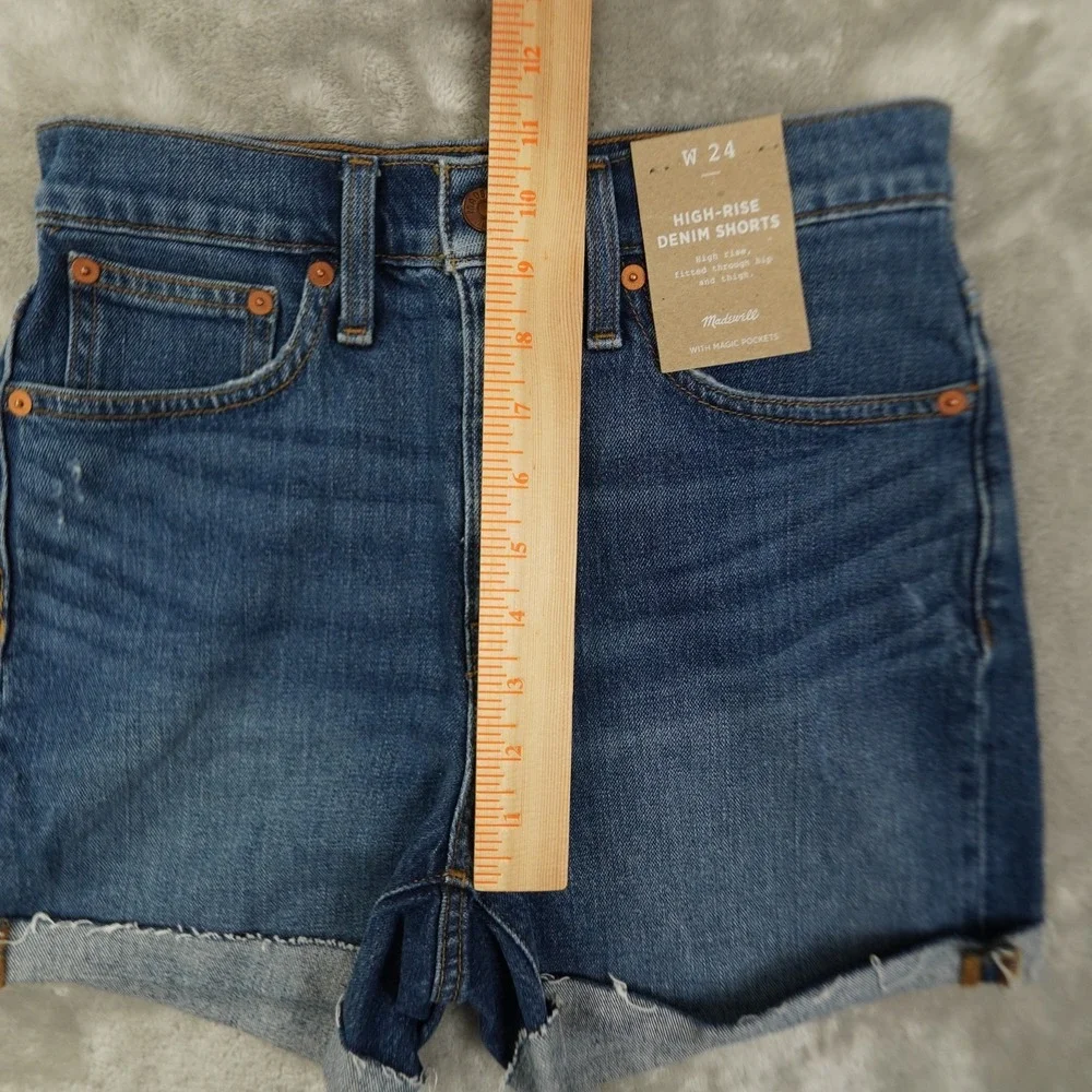 Madewell High Rise Denim Shorts Women's 24 Blue Raw Hem Cuffed Beach Boho‎
